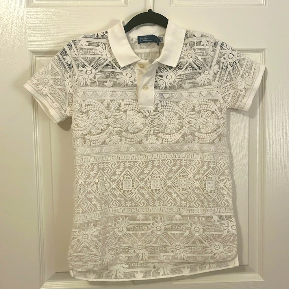 POLO RALPH LAUREN GEOMETRIC LACE POLO SHIRT SIZE XXS ❤️RETAILS FOR $398